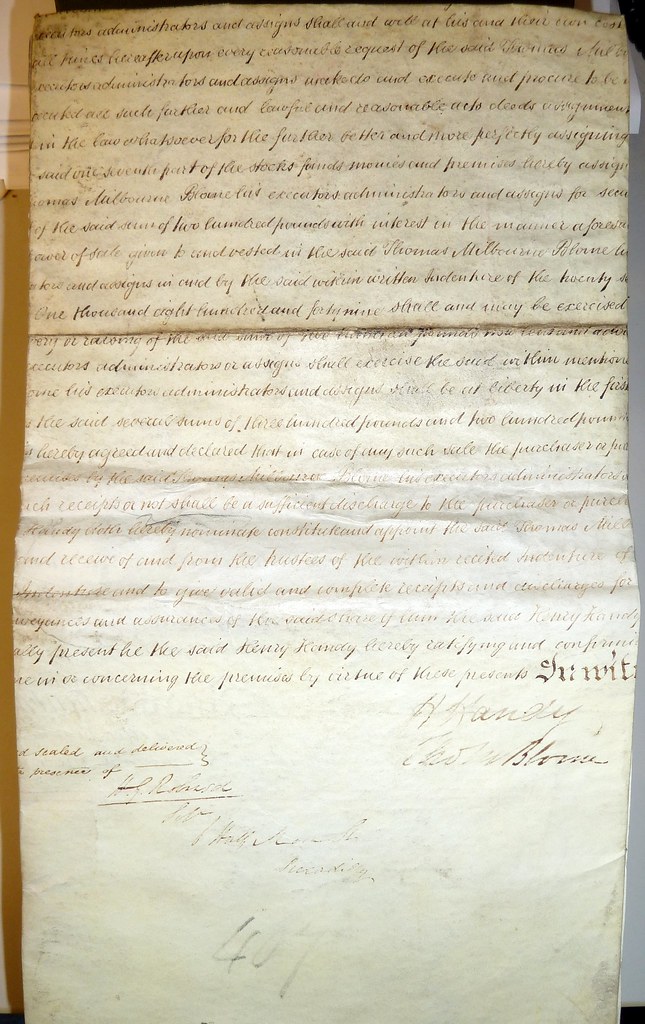 19th-century English legal document, possibly a contract between Henry Handy and Thomas Milbourne Bl