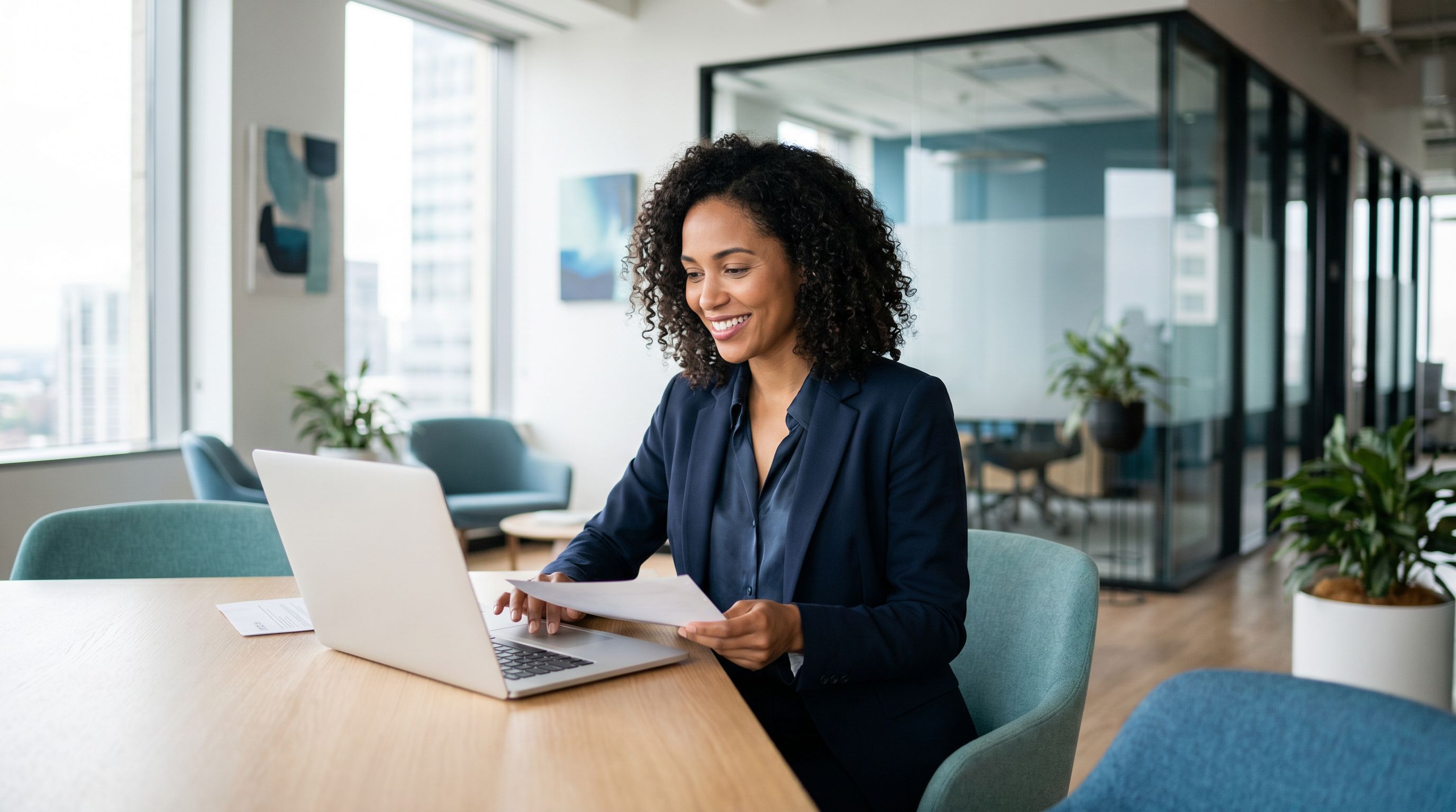 Professional behavior analyst working at a laptop in a modern corporate healthcare office, representing non-clinical BCBA career paths