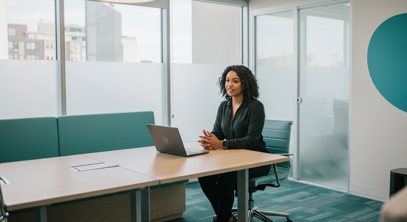 Professional behavior analyst in a modern office interview setting, representing BCBA job interview preparation