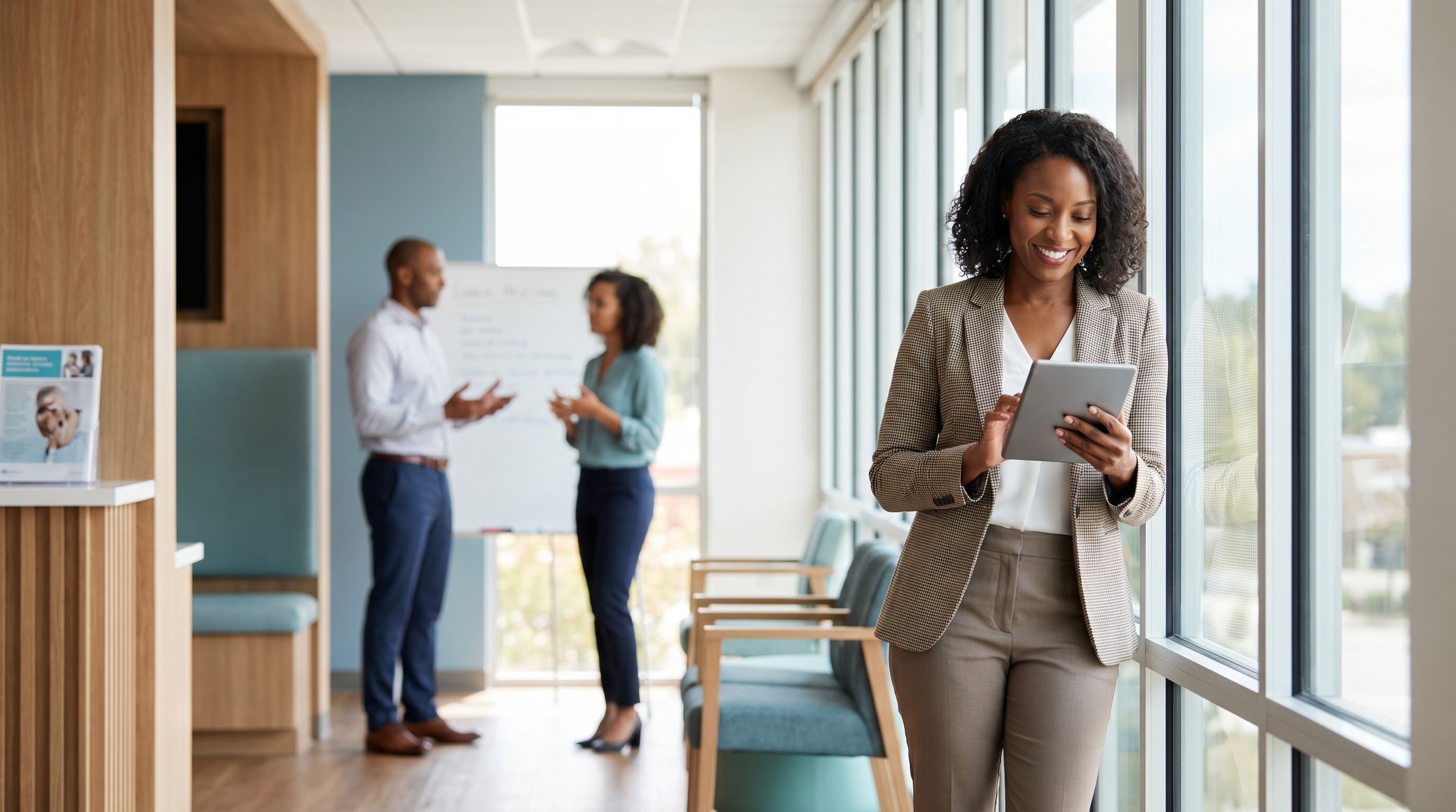 A confident behavior analyst reviews a tablet in a bright modern clinic while diverse colleagues collaborate in the background, representing a strong BCBA job market. A confident behavior analyst reviews a tablet in a bright modern clinic while diverse colleagues collaborate in the background, representing a strong BCBA job market.