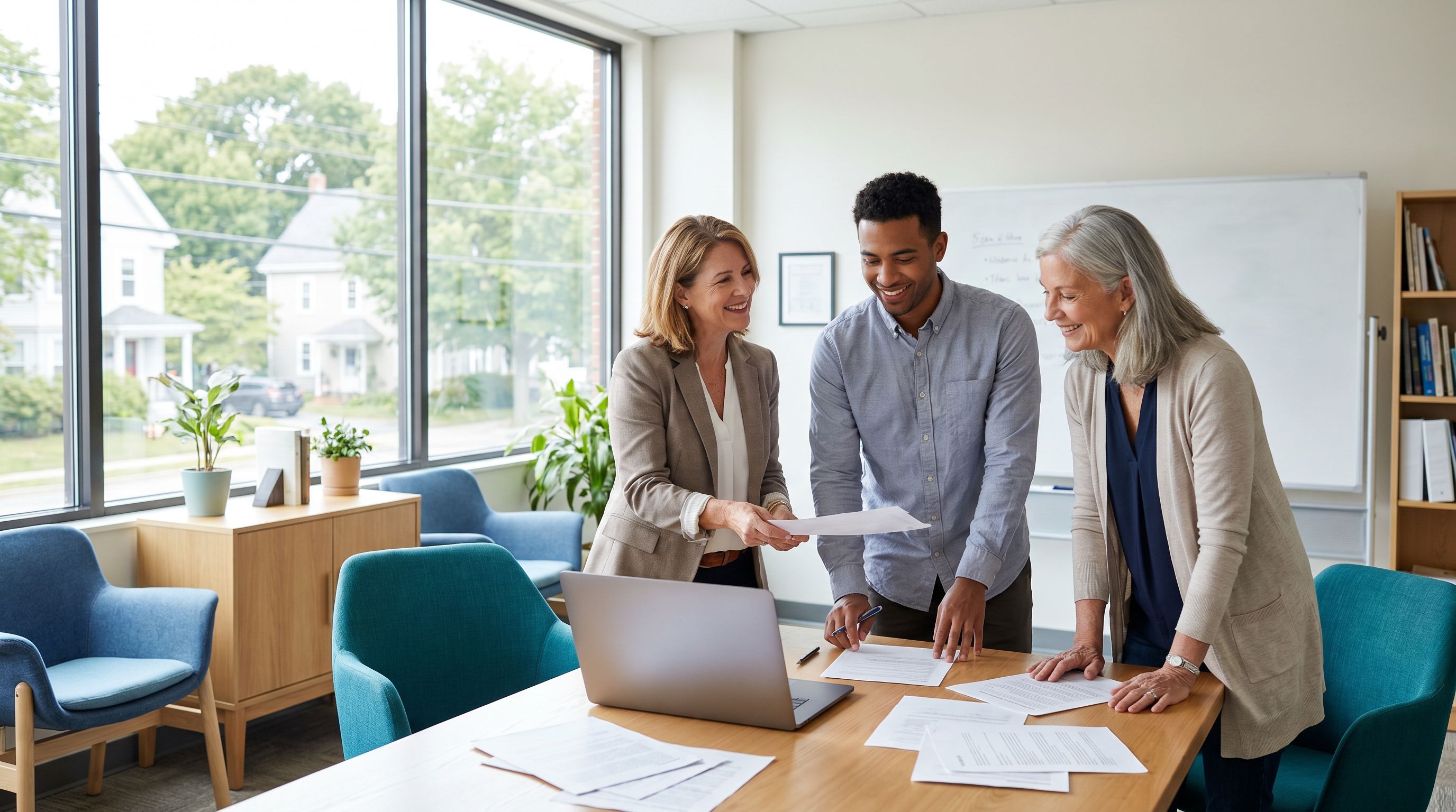 Diverse team of board certified behavior analysts collaborating in a modern Massachusetts clinic office Diverse team of board certified behavior analysts collaborating in a modern Massachusetts clinic office