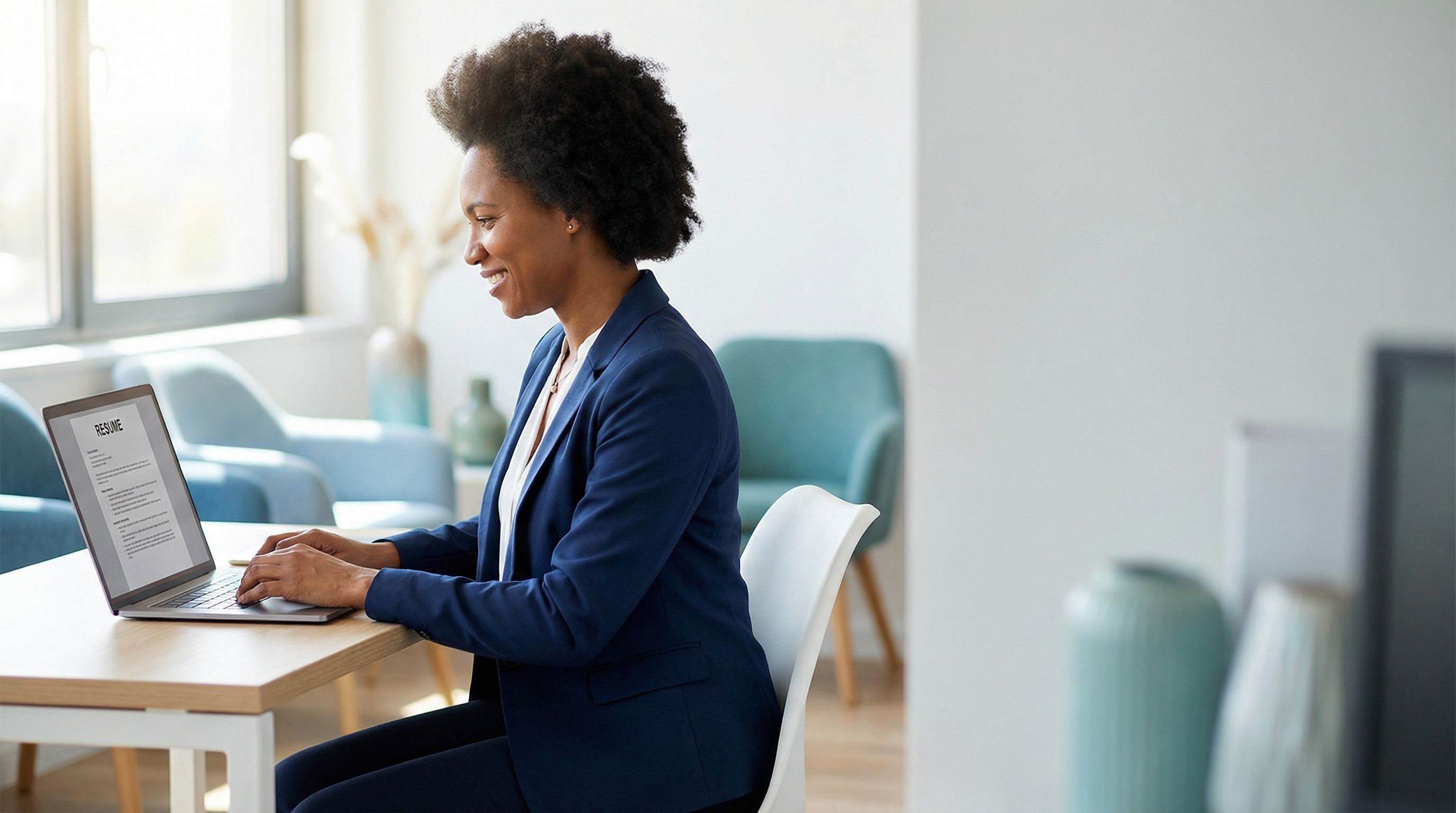 Confident BCBA professional reviewing a polished resume in a bright modern clinic office