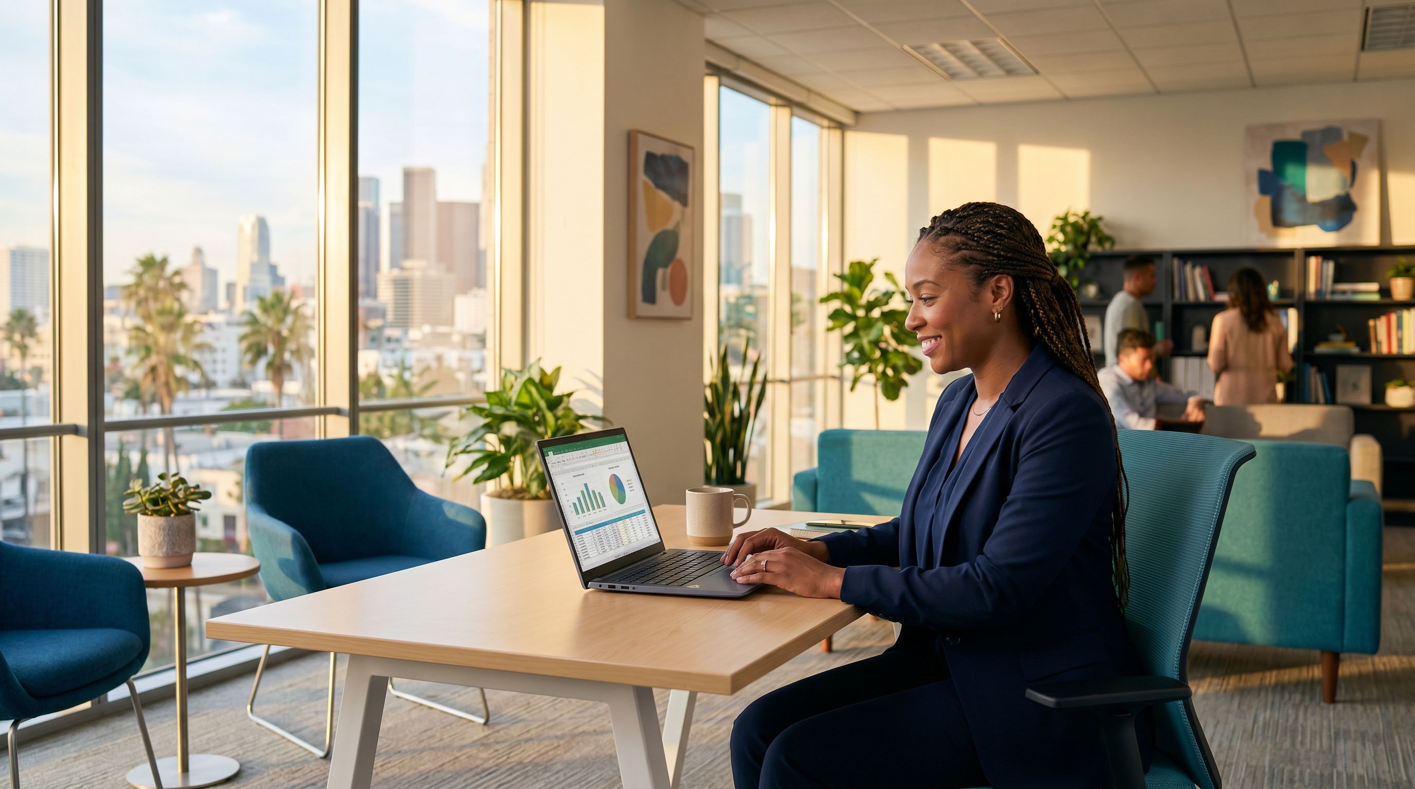 Behavior analyst reviewing BCBA salary data in a modern California office