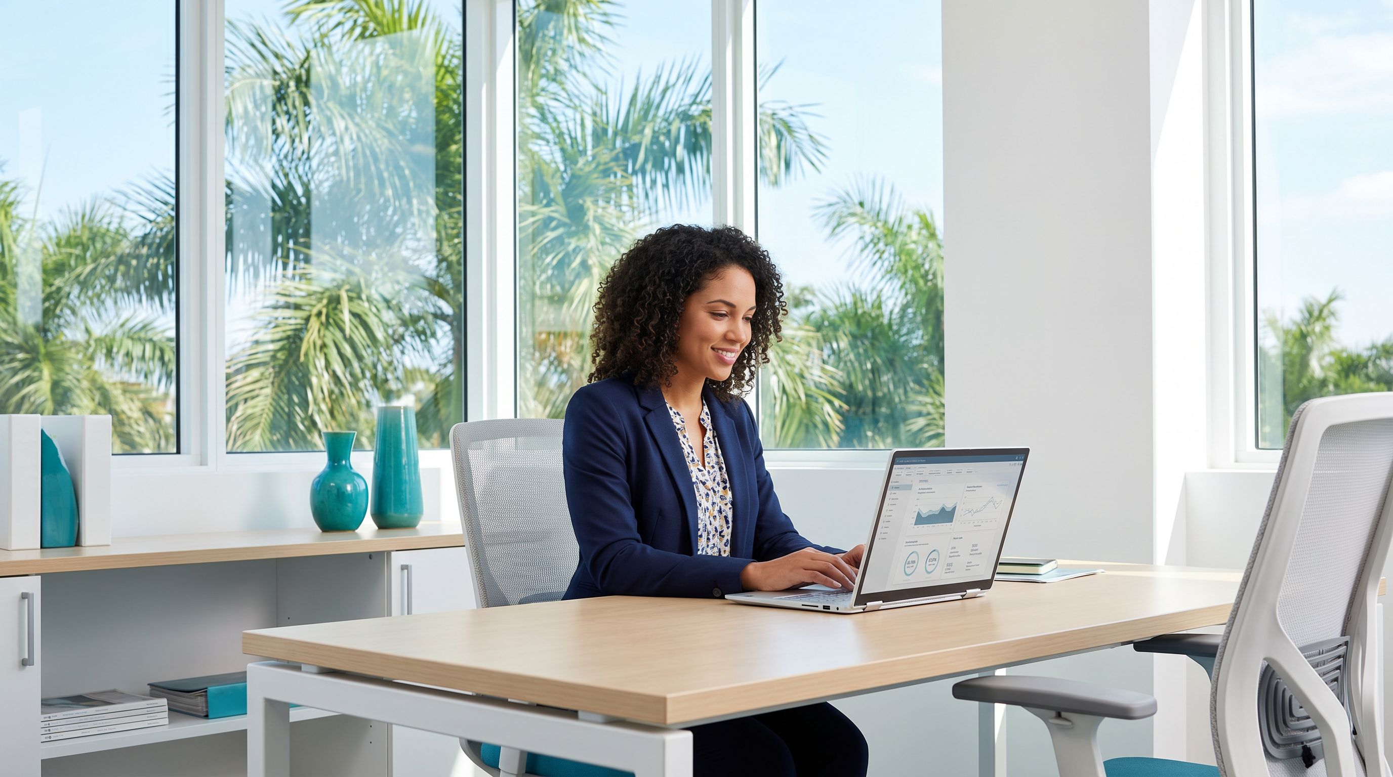 Behavior analyst reviewing BCBA salary data in a modern Florida office