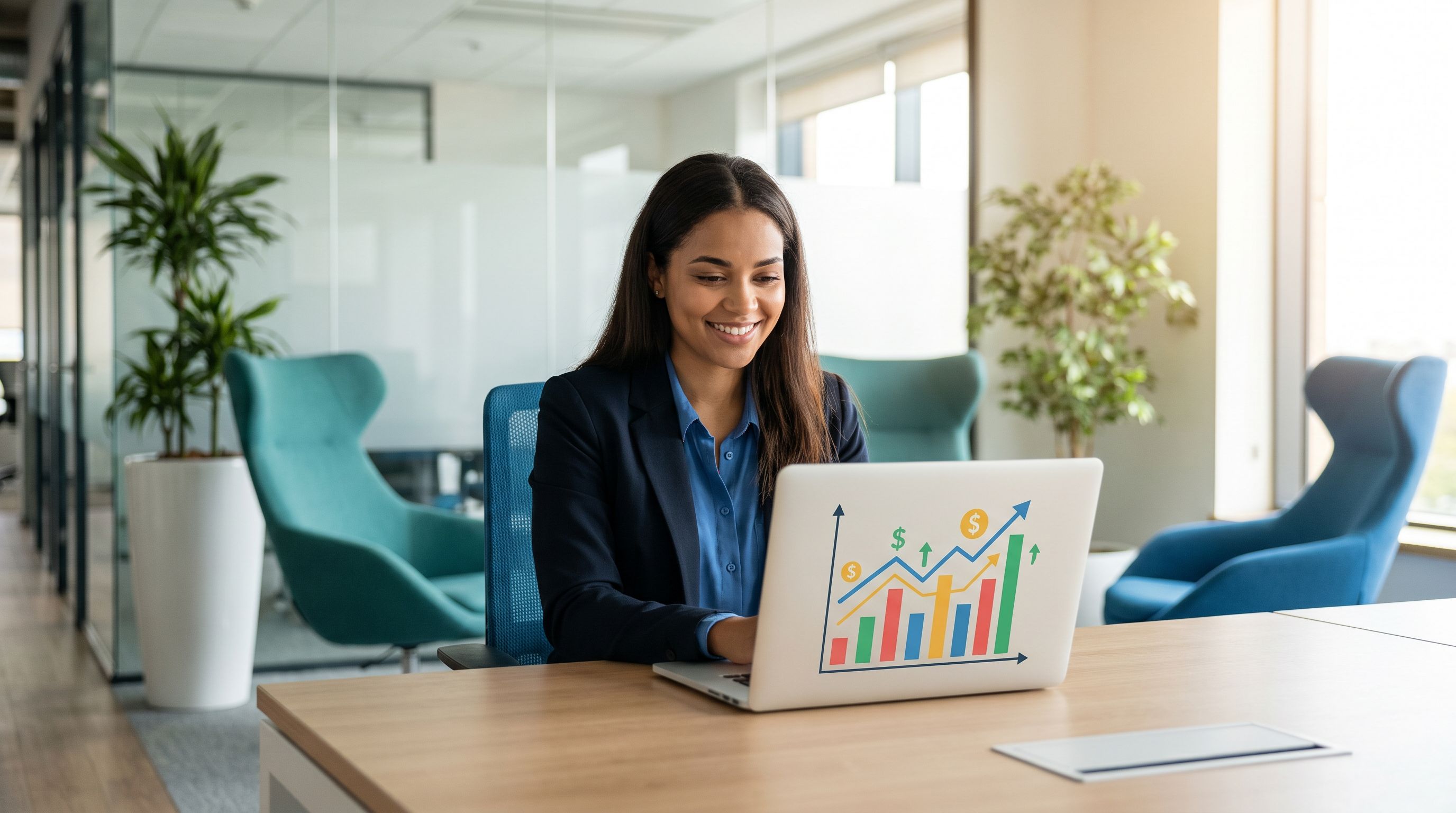 Healthcare professional reviewing BCBA salary data on laptop in modern clinic office