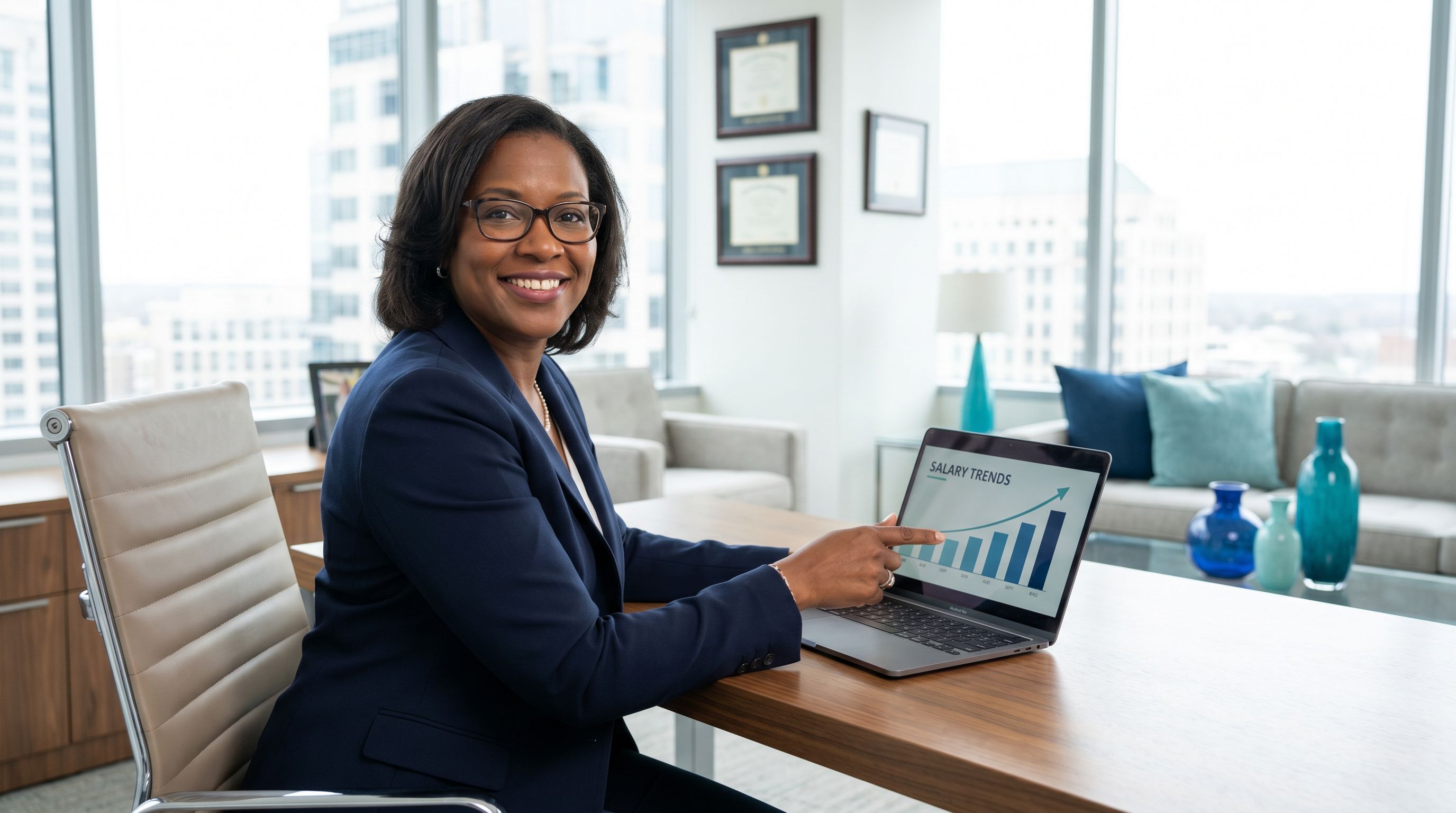 Professional behavior analyst reviewing salary data in a modern office, representing high-earning BCBA career paths