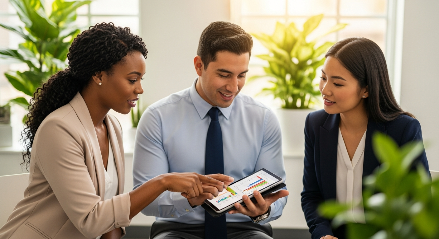 Diverse group of Board Certified Behavior Analysts collaborating in a modern clinic office