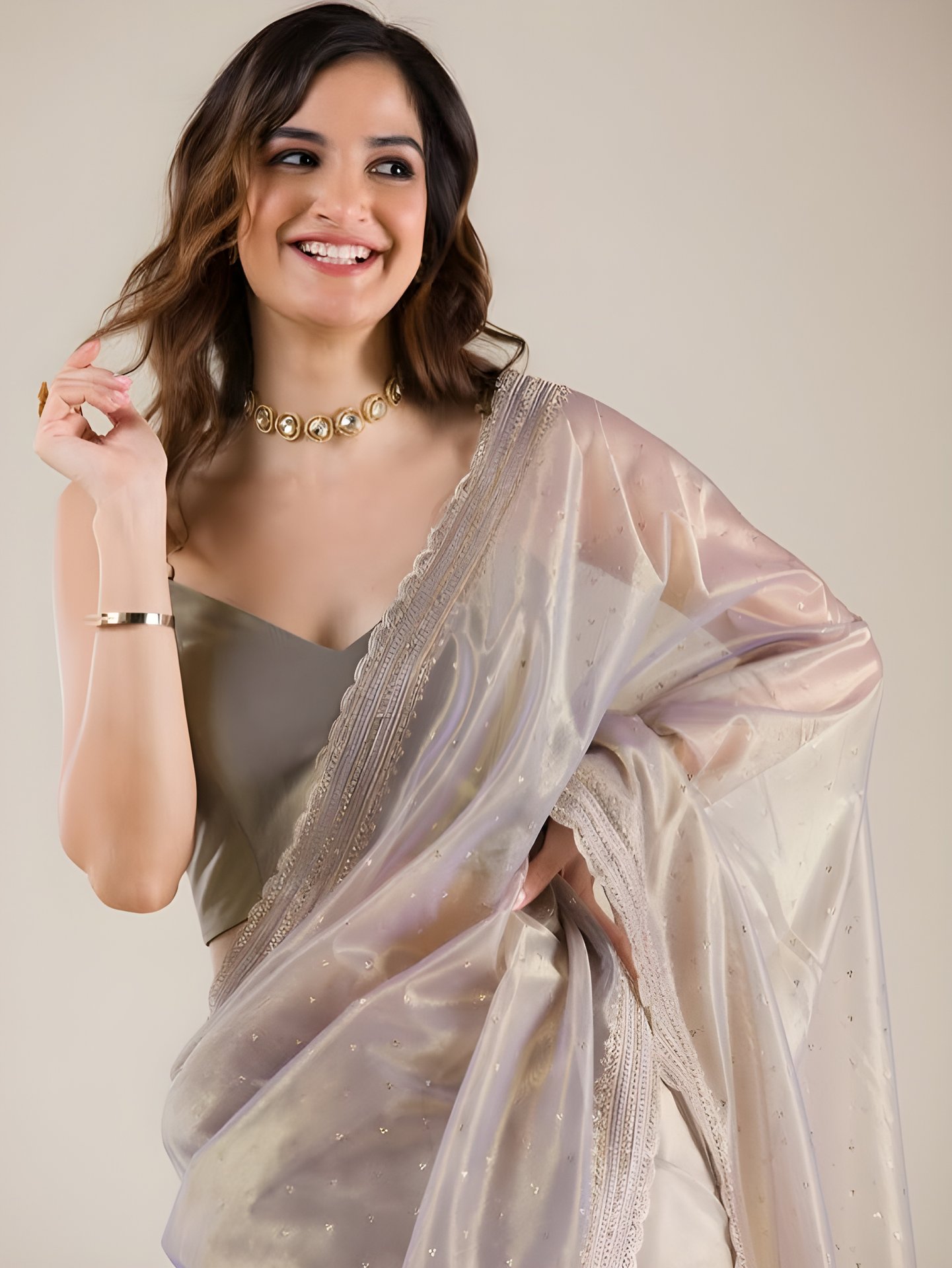 Soft Tissue Saree with Rich Gold Embroidery