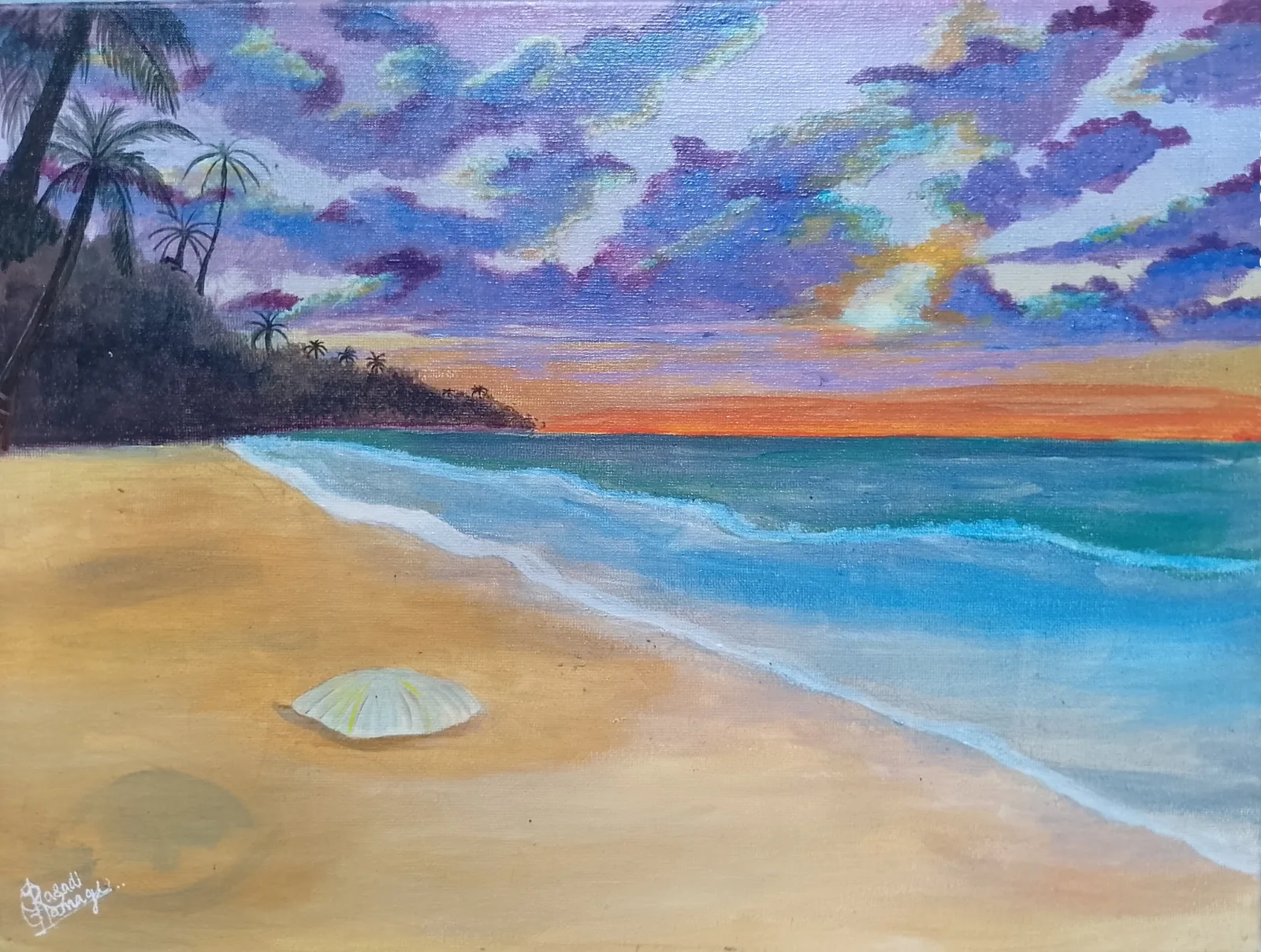 Original Beach Landscape Acrylic Painting – 30 × 40 cm
