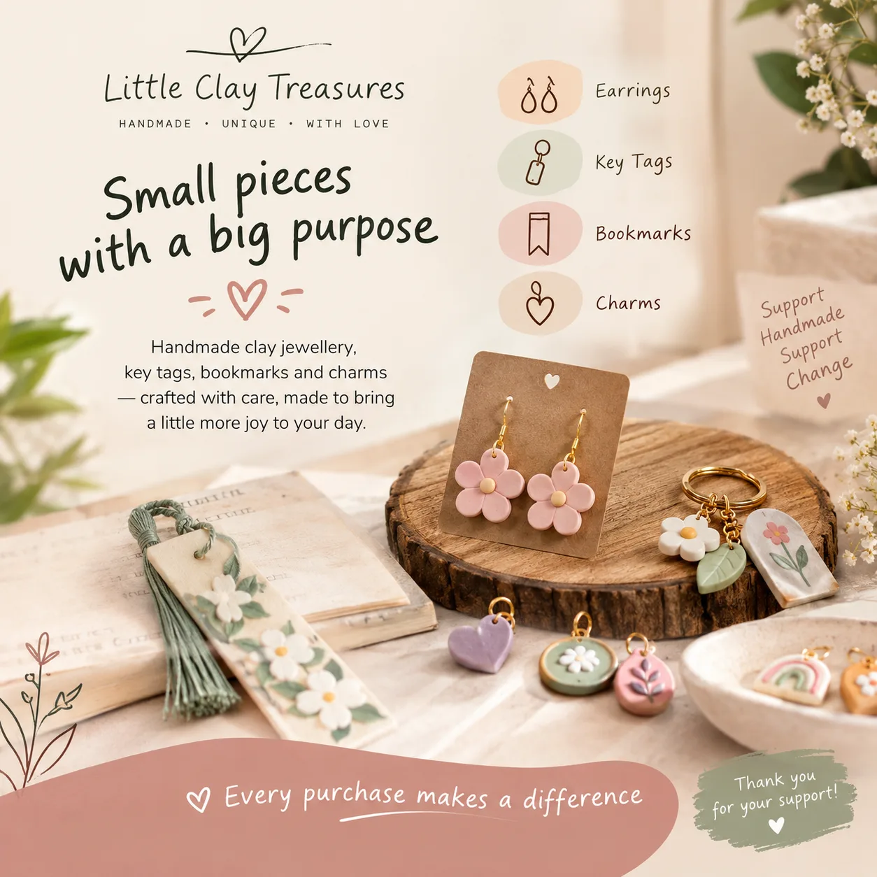 Handmade air-dry clay accessories