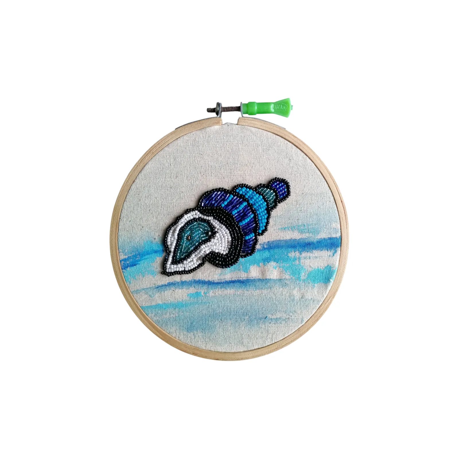 Bead embroidered sea shell wall decor