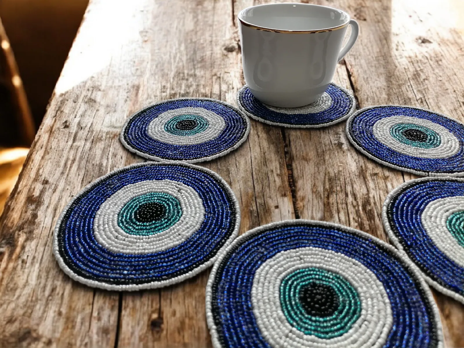 Beaded Evil eye tea coaster