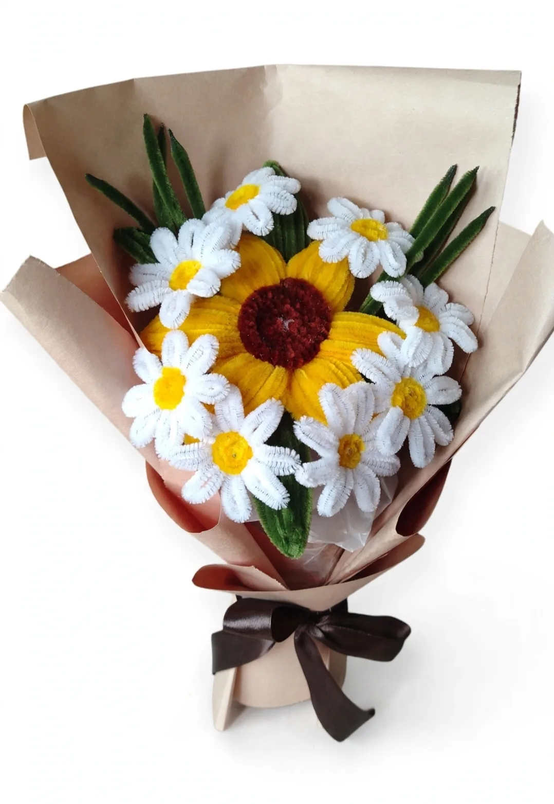 Sunflower & Daisy Pipe Cleaner Bouquet - Handmade Fuzzy Flowers