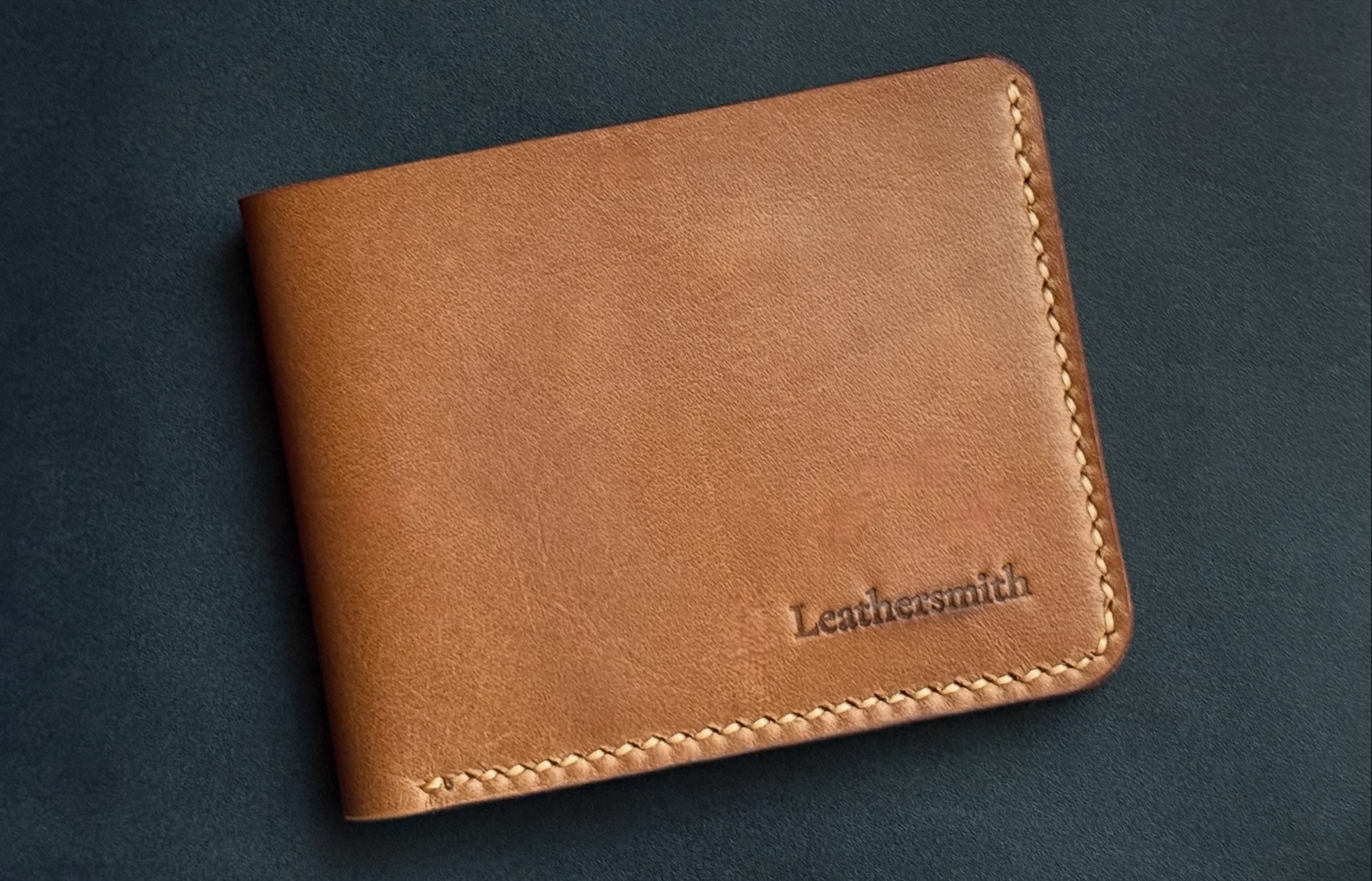 Handmade Original Full Grain Cow Leather Wallet For Men; Bifold; Tan