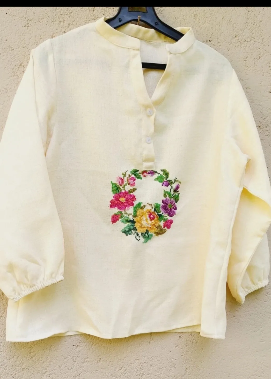 Handmade Crochet Top with Cross-Stitch Flower – Unique Sri Lankan Craft