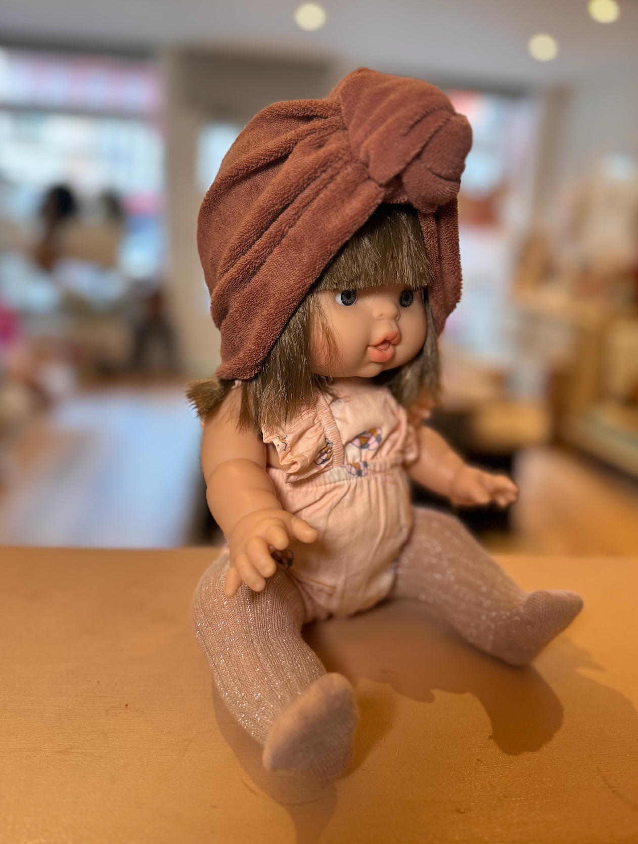 Turban noeud fleur en éponge vieux rose — 0/3 mois