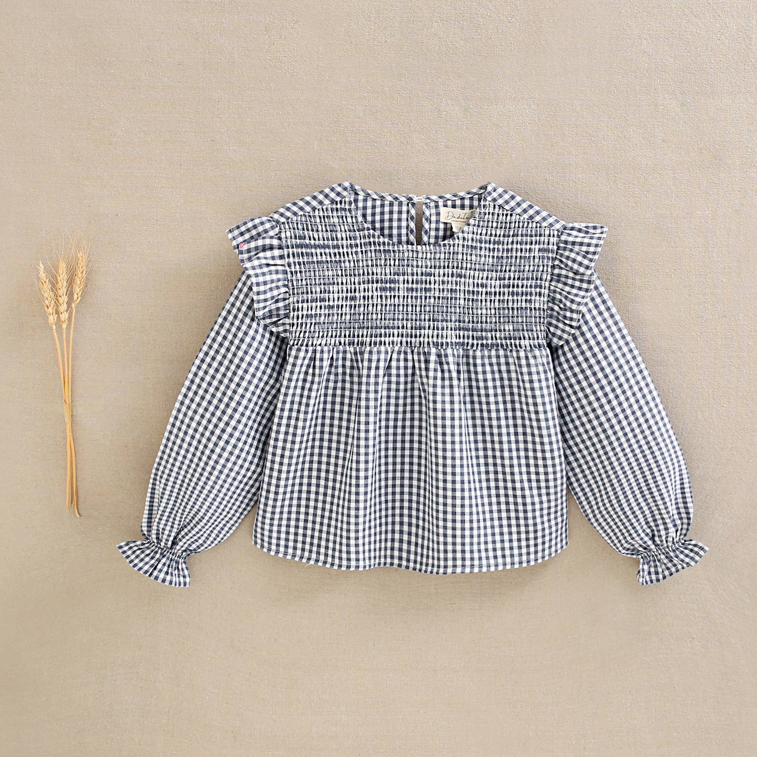 Blouse à manches longues à carreaux bleu et blanc Vichy pour fille — 6 ans