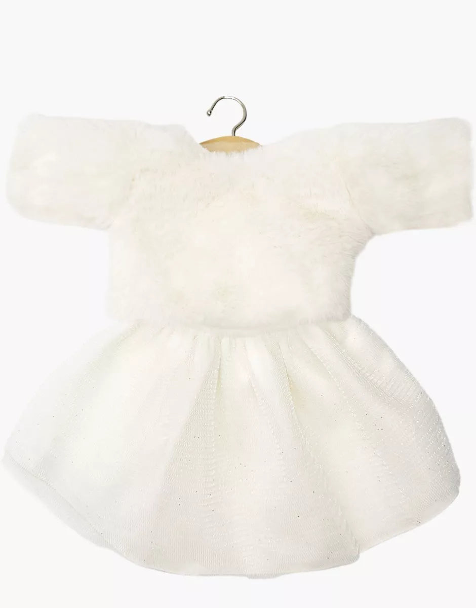 Gondi : Ensemble Kaya avec pull en fausse fourrure écru et son tutu blanc