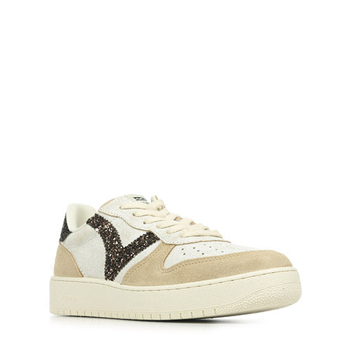 Victoria : basket ado Beige semelle épaisse à paillettes marron — 38
