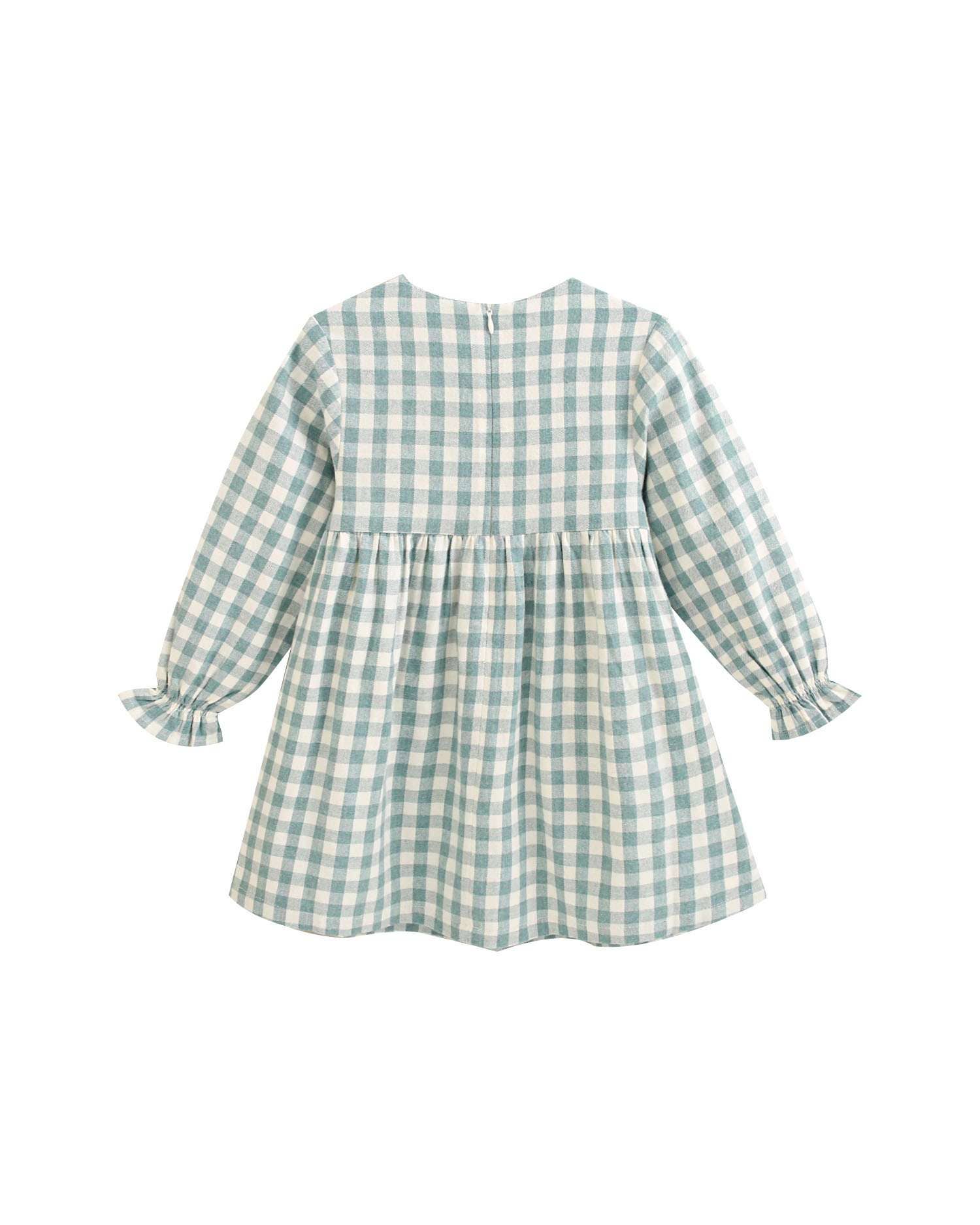 Robe en flanelle à carreaux vichy vert d'eau avec nœud — 4 ans