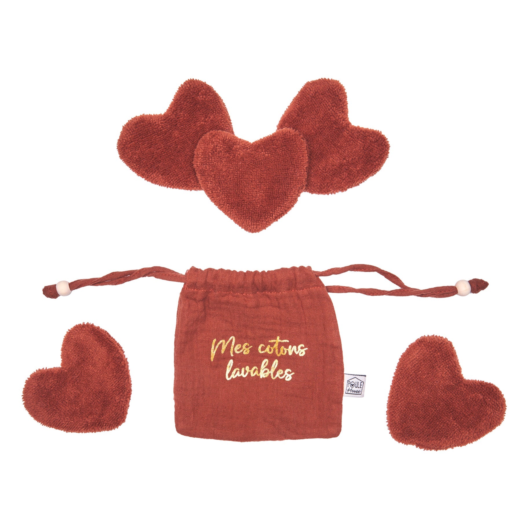 Set 5 cotons lavables forme cœur dans pochon 2