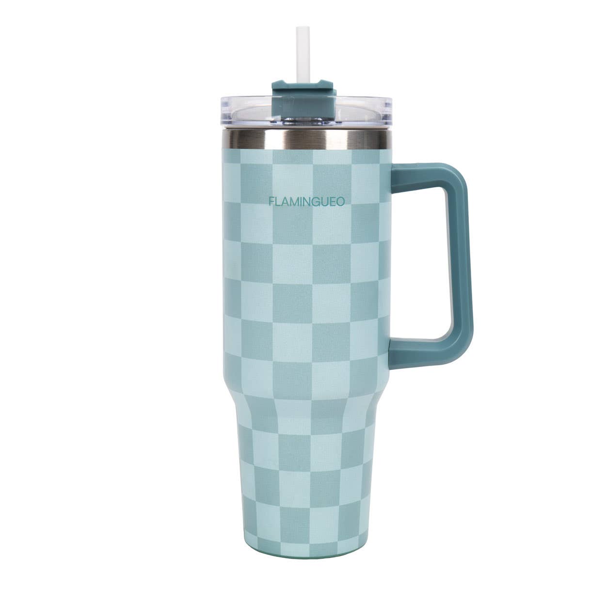 Gourde thermos en acier inoxydable à carreaux verts