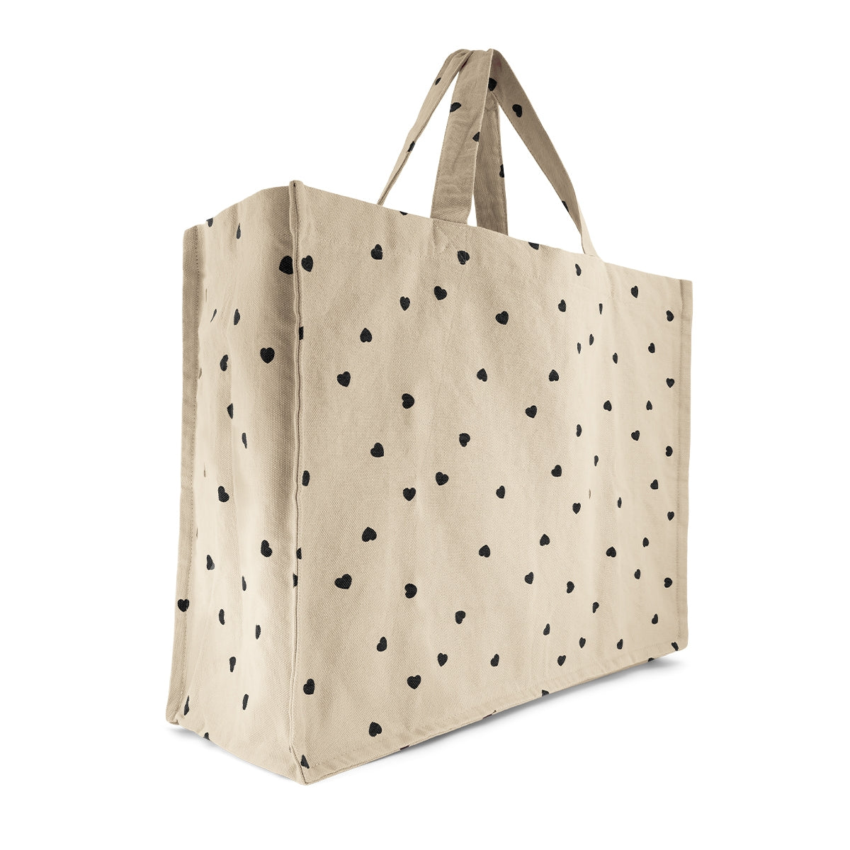 Sac cabas coeurs noirs — Beige