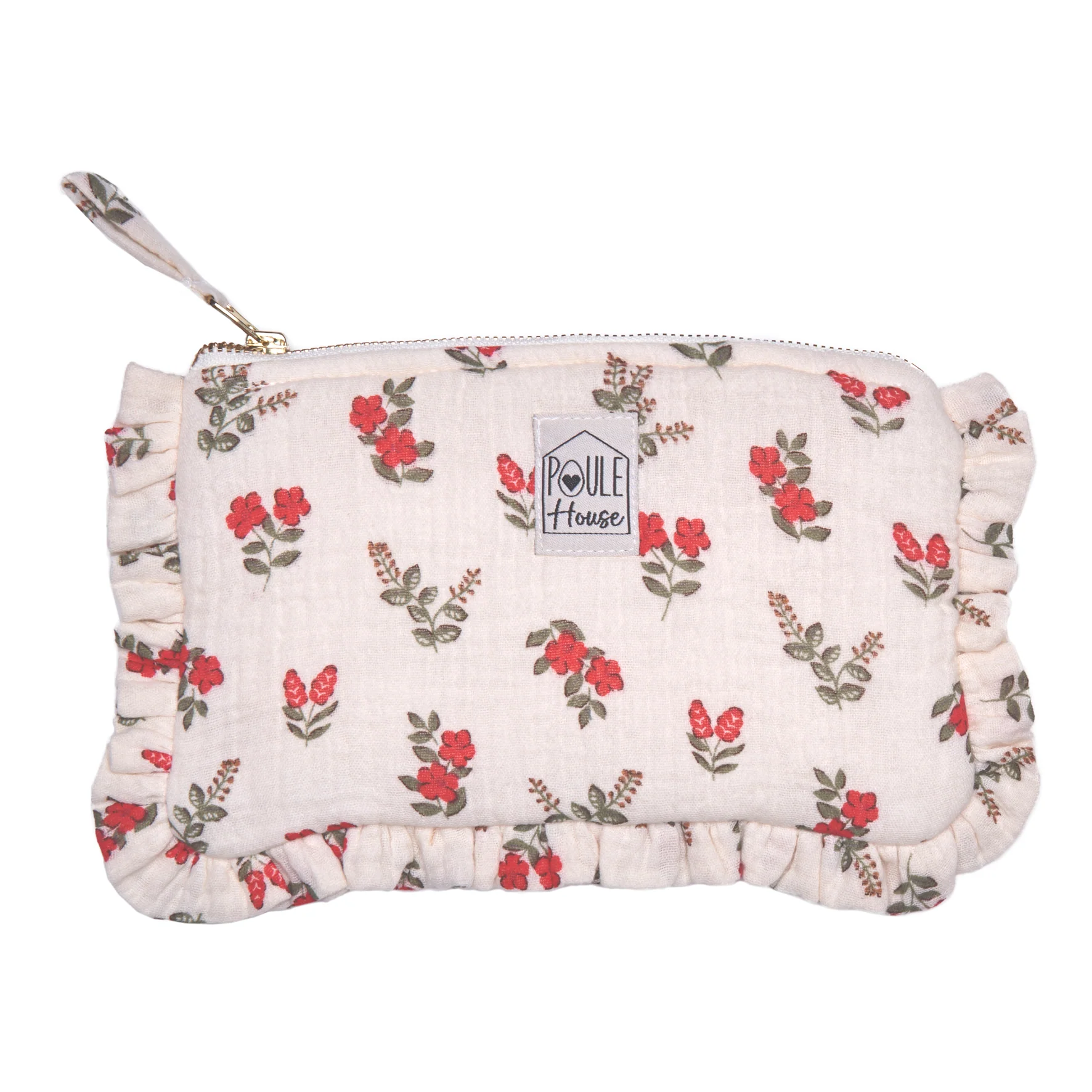 Lola : Mini Pochette froufrou - Fleurs rouges 2