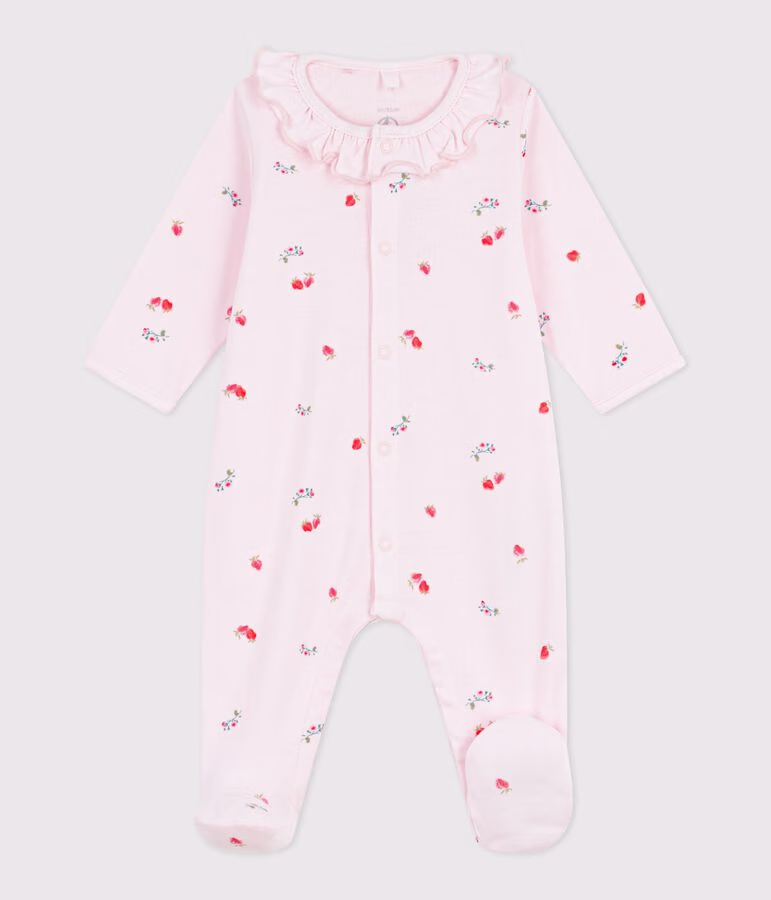 Pyjama bébé en coton à col fleuri