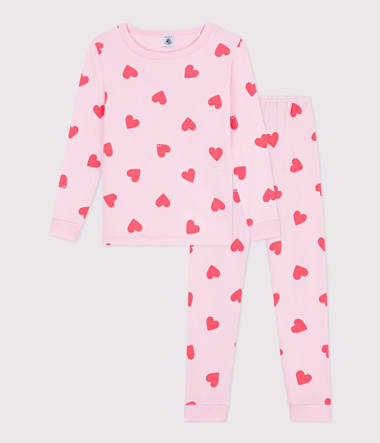 Pyjama très ajusté enfant en coton imprimé cœurs
