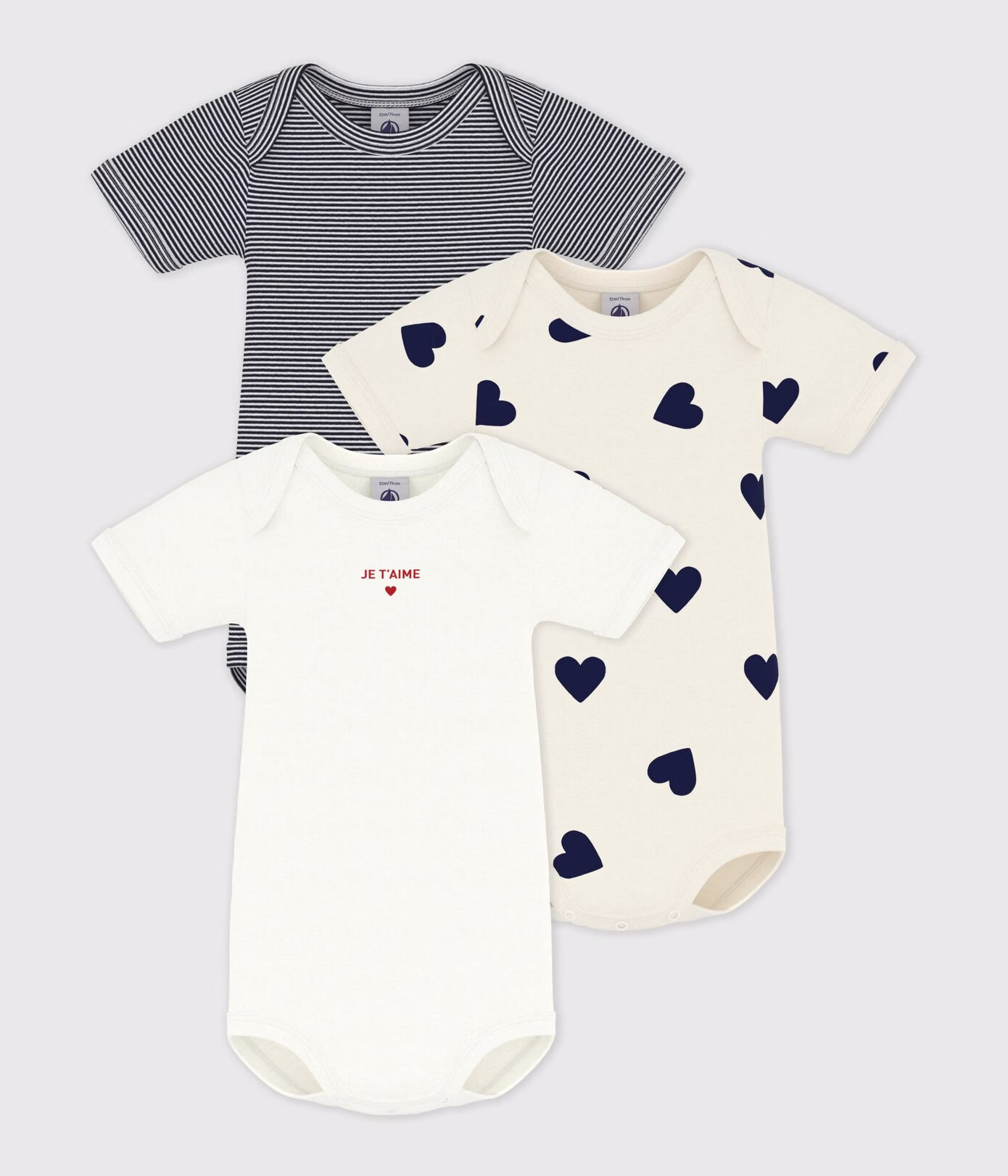 Lot de bodies manches courtes en coton imprimé cœur bébé