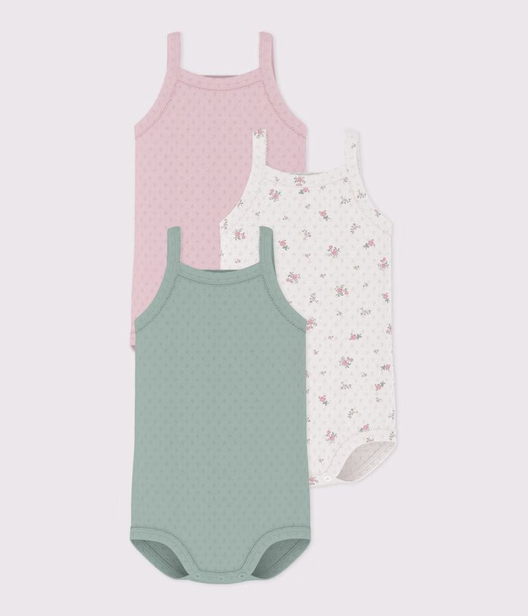 Lot de bodies bretelles en coton ajouré fleuri bébé