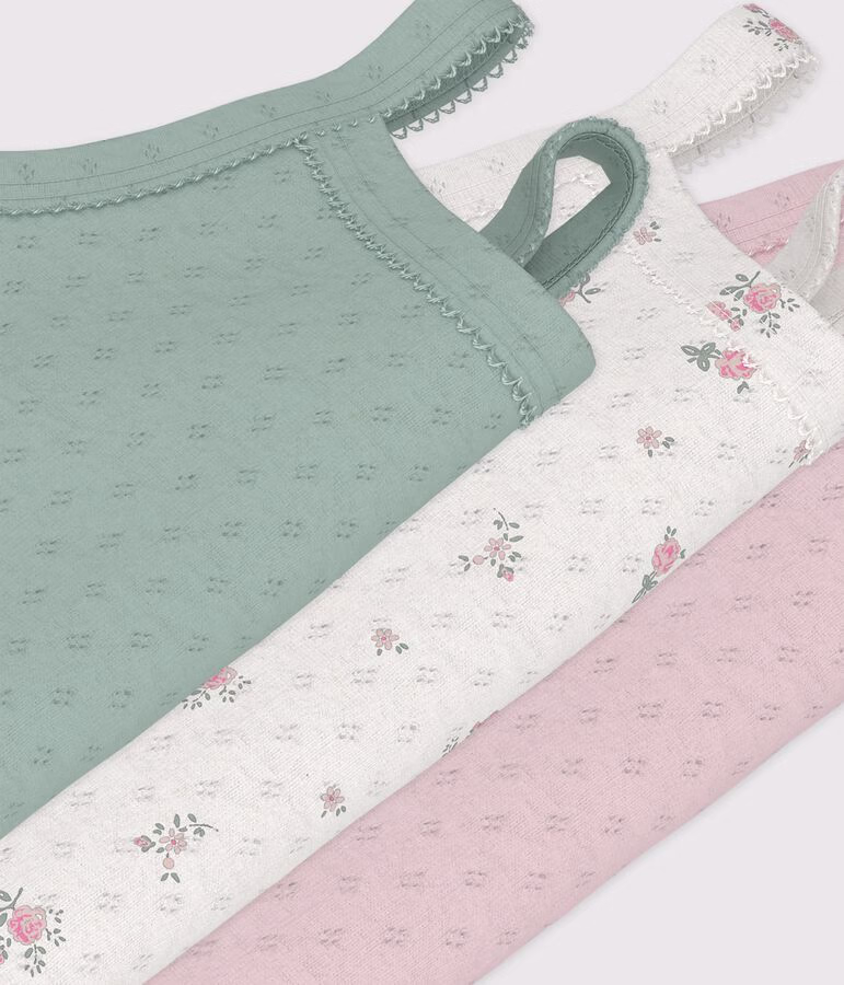 Lot de bodies bretelles en coton ajouré fleuri bébé 3
