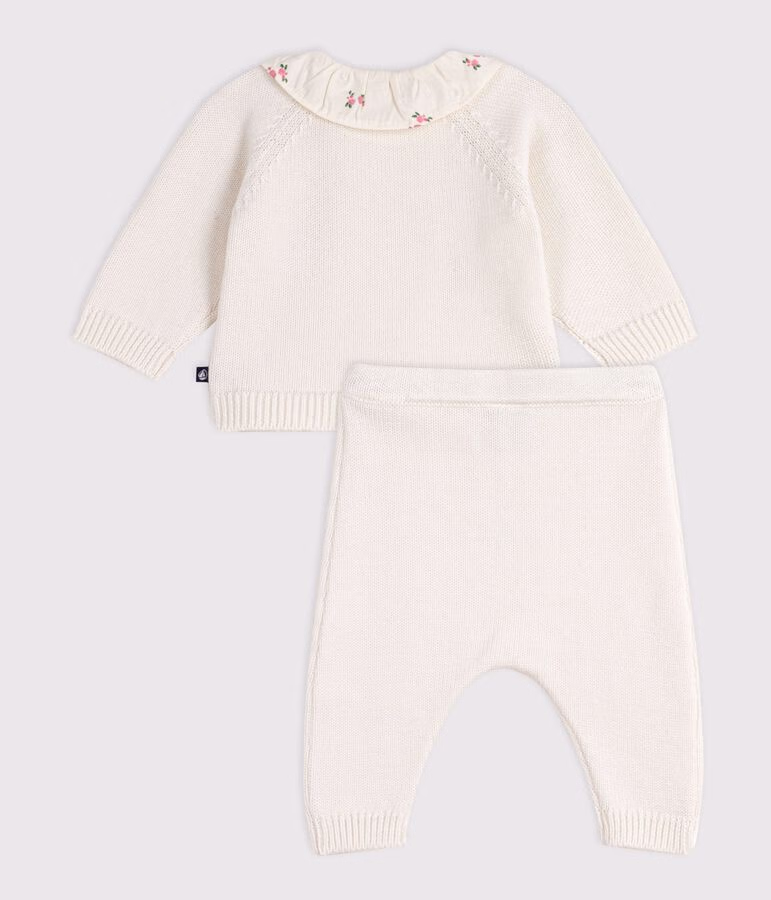 Ensemble 2 pièces bébé en laine et coton avec collerette fleurie 2