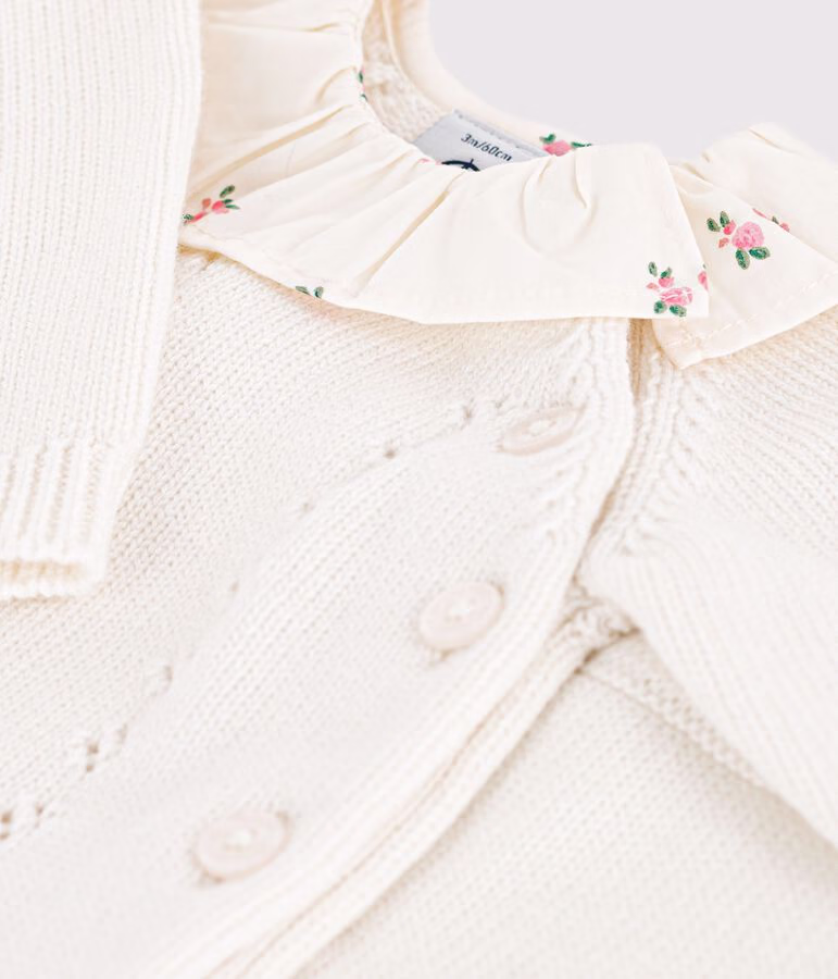 Ensemble 2 pièces bébé en laine et coton avec collerette fleurie 6