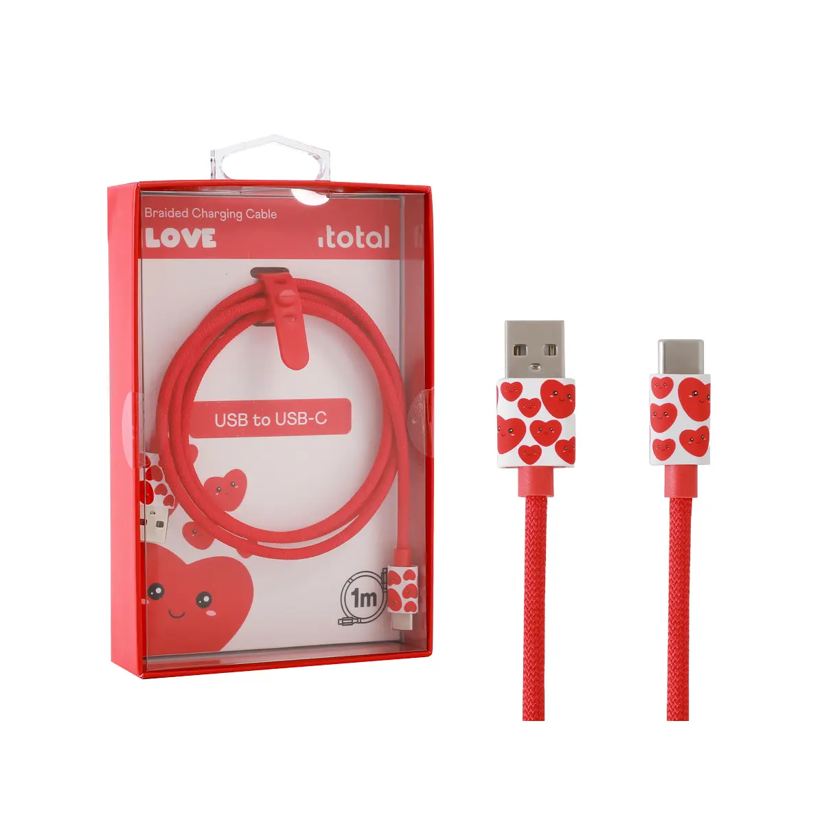 Câble USB vers USB-C Coeur rouge 