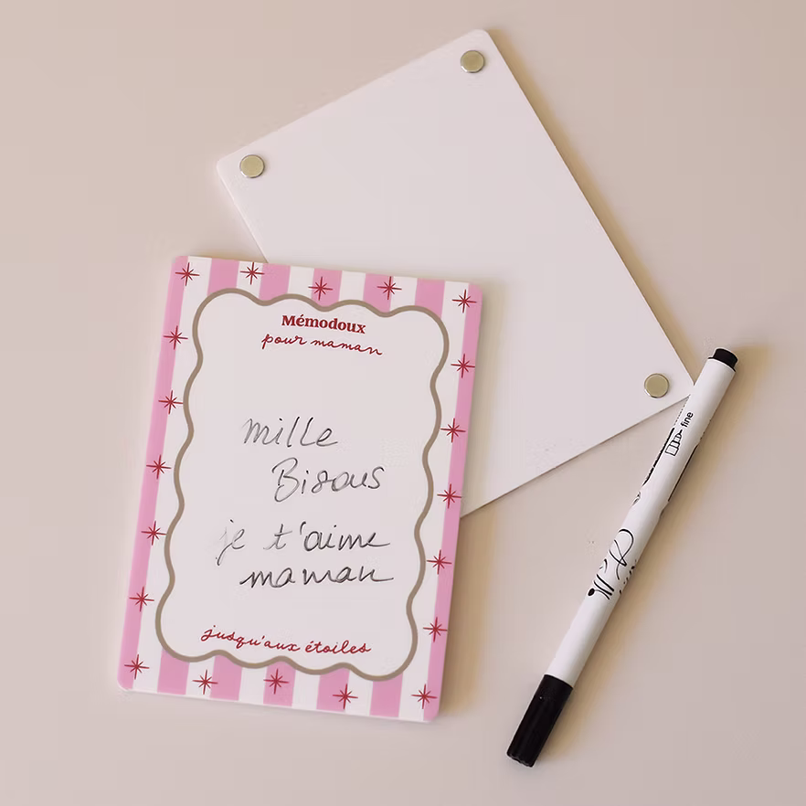 Ardoise magnétique "Mémodoux pour maman" étoiles Rose