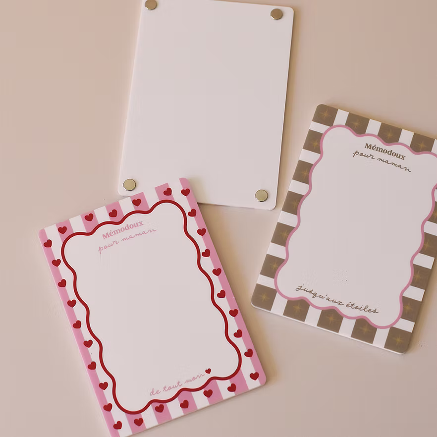 Ardoise magnétique "Mémodoux pour maman" étoiles Rose 2