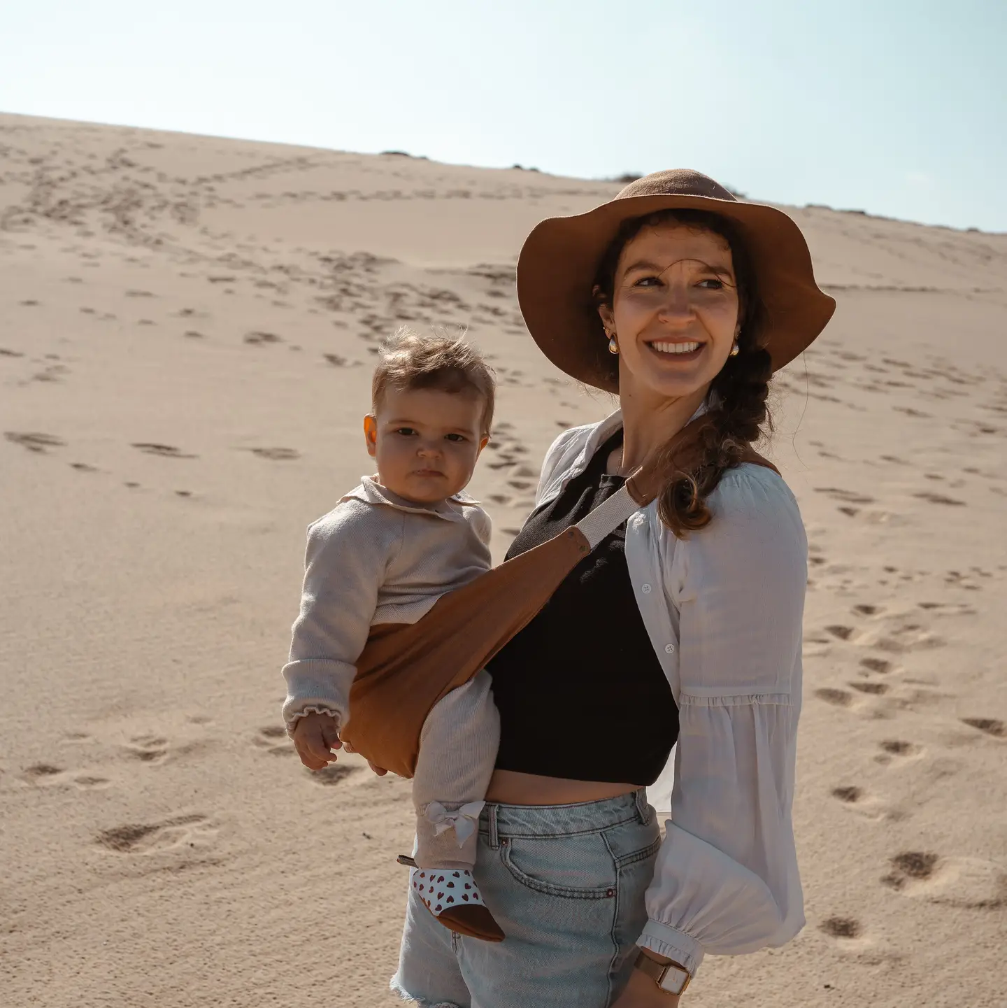 Porte bébé hanche Easy clip Sunset Camel