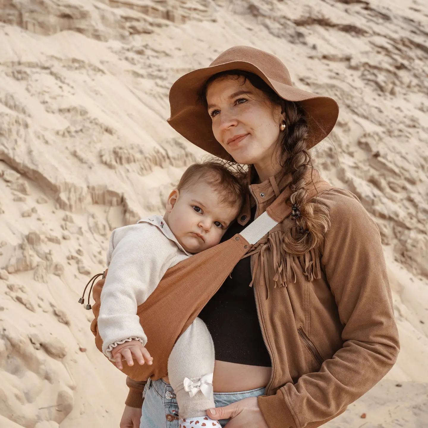 Porte bébé hanche Easy clip Sunset Camel 4