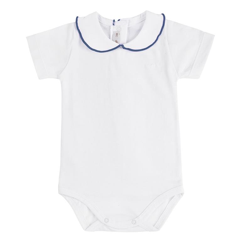  Body brodé coeur, col rond et bord bleu NEW