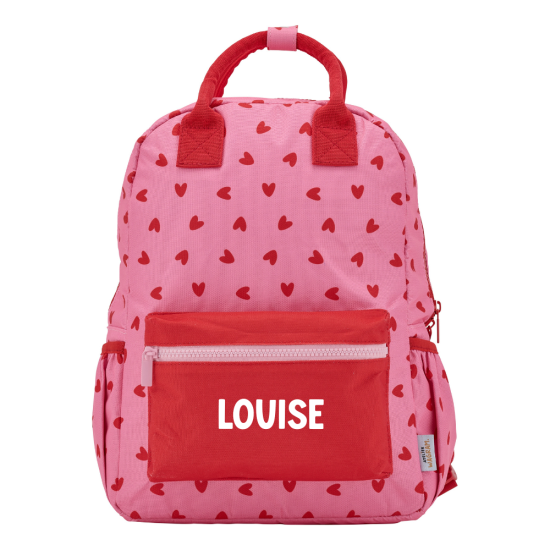 Sac à dos coeurs rouge fond rose