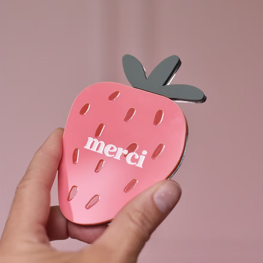 Miroir de poche fin d'année scolaire "Fraise"  