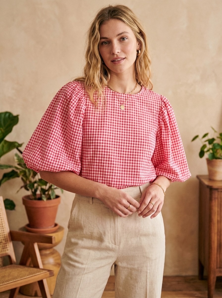 Blouse vichy manches ballon 2