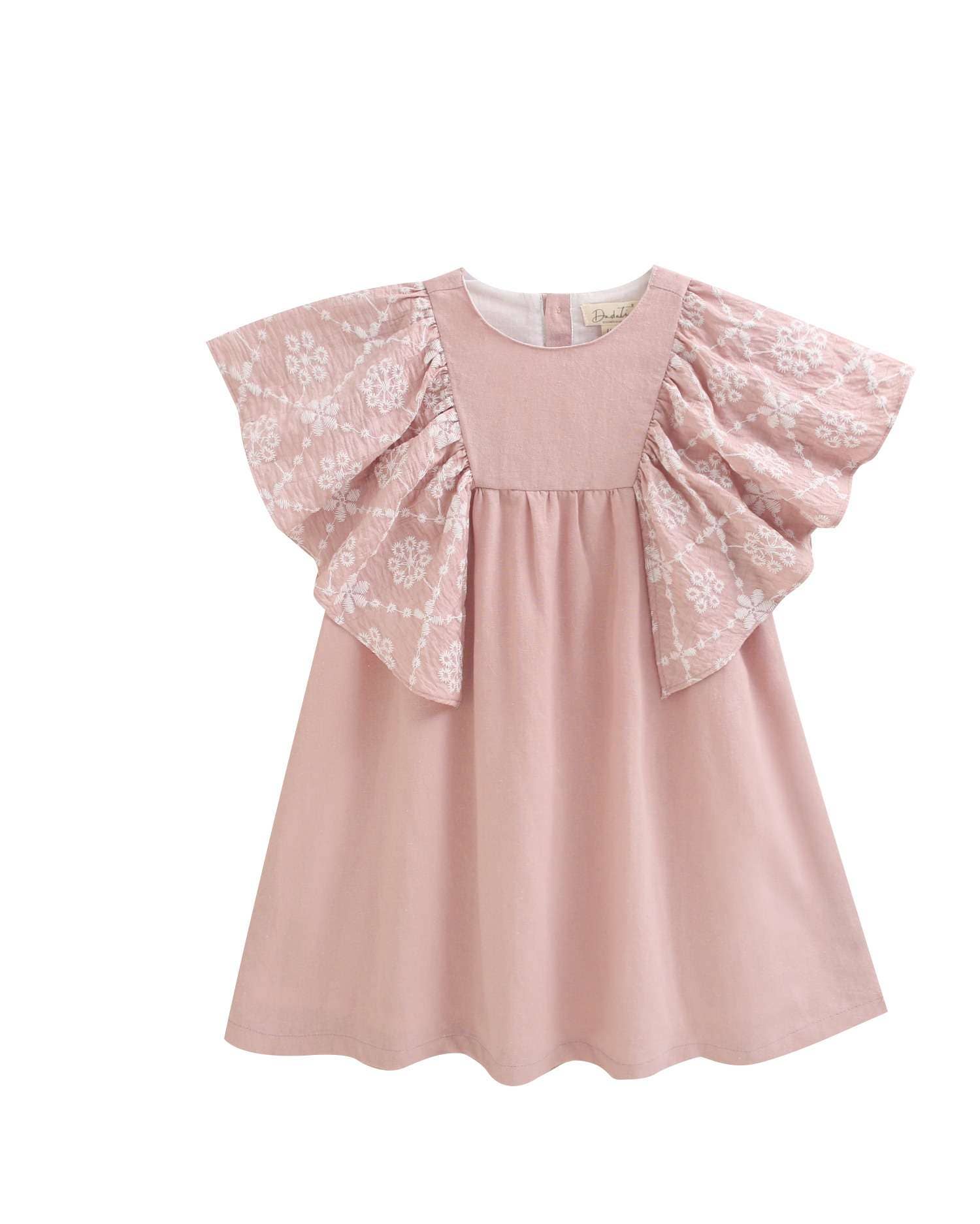 Robe rose pour fille à volant floral et col rond — 8 ans