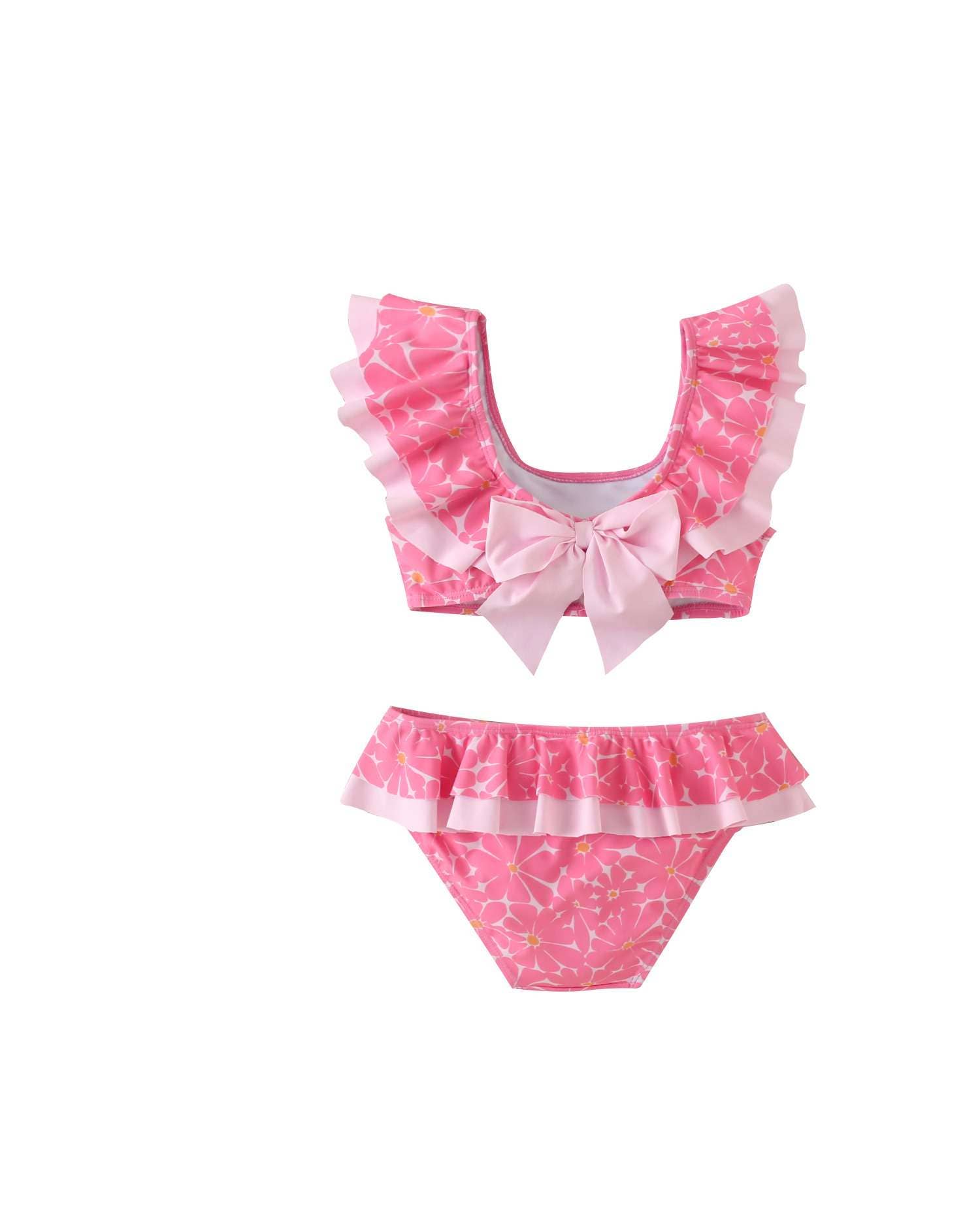 Bikini fille rose, col rond et volants avec nœud — 8 ans