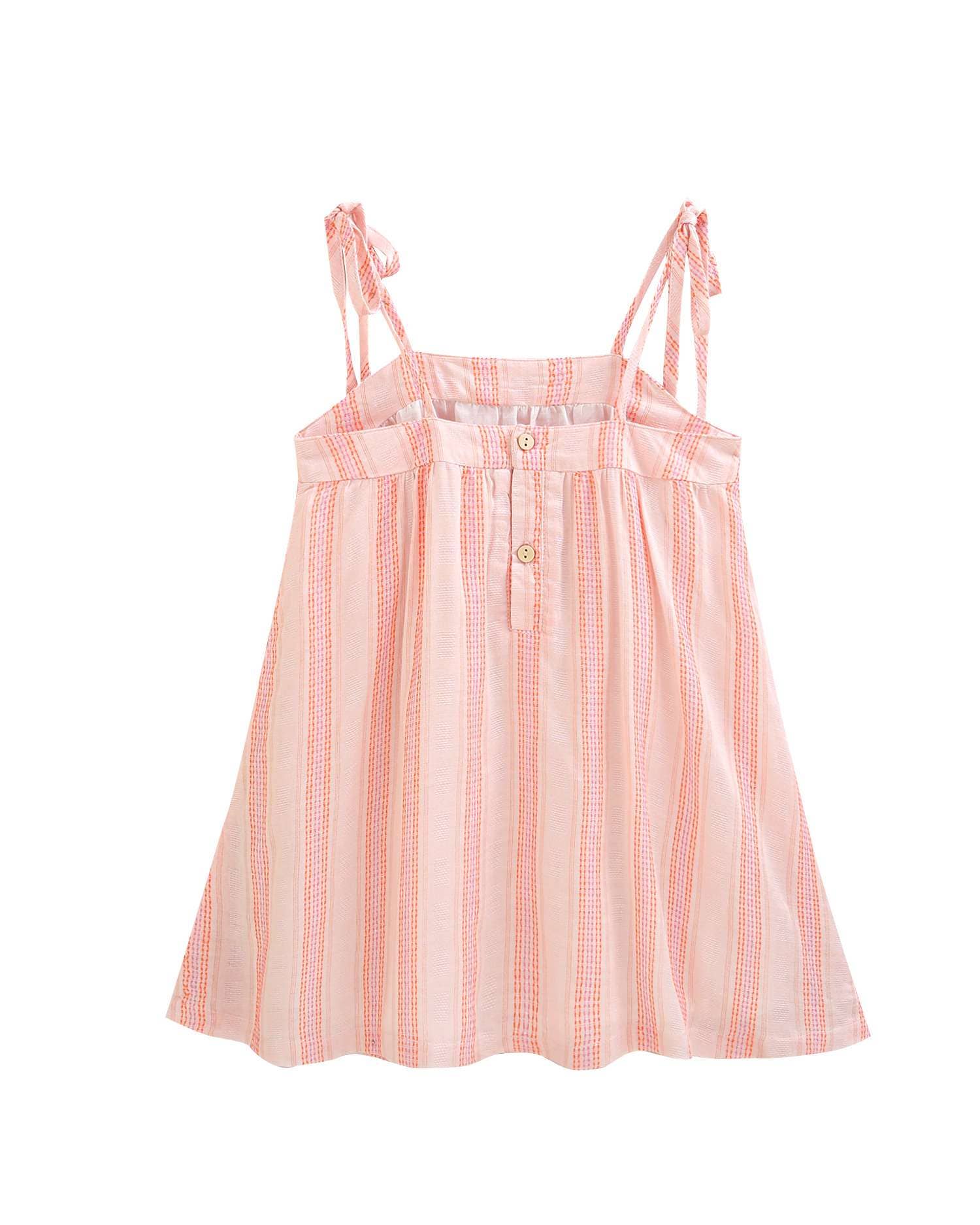 Robe pour fille à rayures orange avec bretelles et pompons