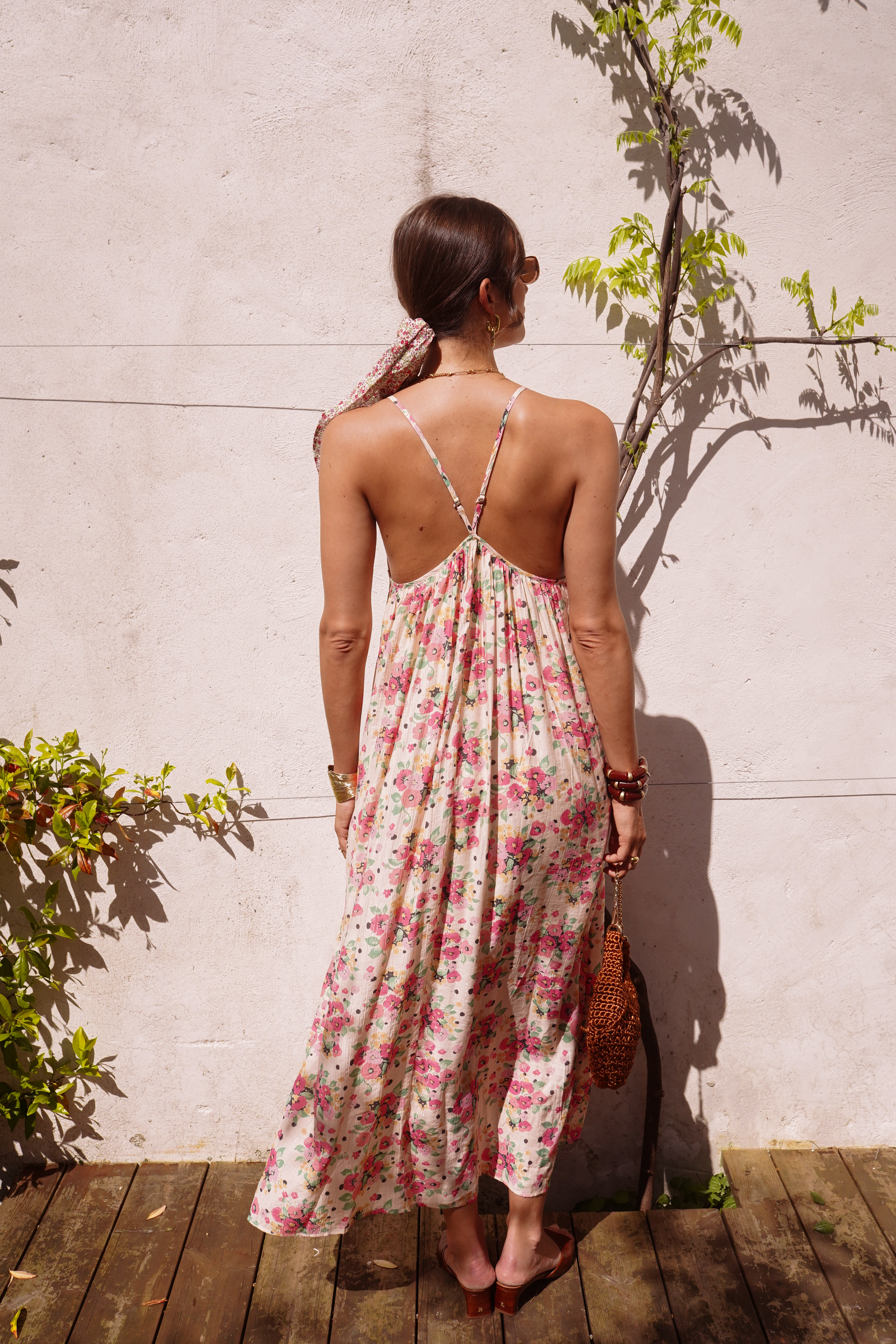Robe longue à fleurs rose  2