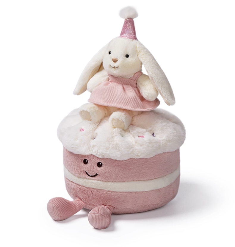 Peluche gâteau anniversaire rose 2