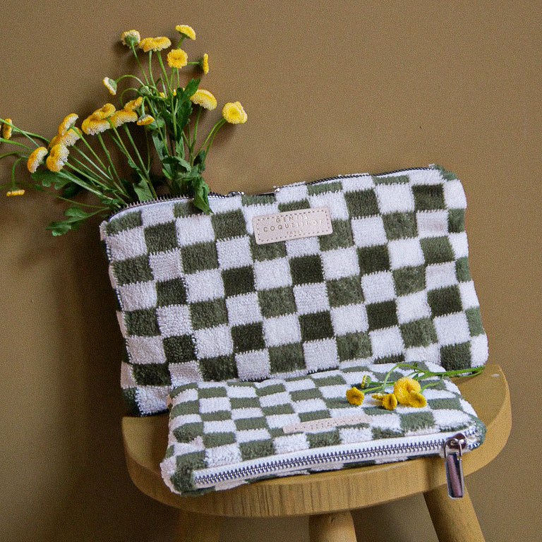 Pochette éponge damier kaki 2